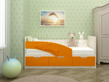Дельфин-3 Кровать детская 3 ящика без ручек 1.6 Оранжевый глянец в Мотыгино - motygino.mebel54.com | фото