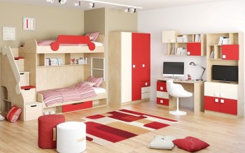 Детская комната Бэрри (Бежевый/Красный/корпус Клен) в Мотыгино - motygino.mebel54.com | фото