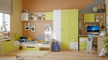 Детская комната Эппл (Зеленый/Белый/корпус Клен) в Мотыгино - motygino.mebel54.com | фото