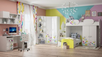 Детская комната Флер (Белый/корпус Выбеленное дерево) в Мотыгино - motygino.mebel54.com | фото