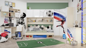 Детская комната Футбол ЧМ (Белый/Синий/корпус Клен) в Мотыгино - motygino.mebel54.com | фото