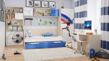 Детская комната Футбол ЧМ (Белый/Синий/корпус Клен) в Мотыгино - motygino.mebel54.com | фото
