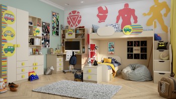 Детская комната Клаксон (Бежевый/корпус Клен) в Мотыгино - motygino.mebel54.com | фото