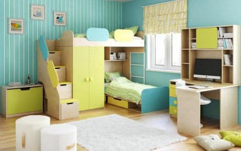 Детская комната Смайли (Желтый/Голубой/Зеленый/корпус Клен) в Мотыгино - motygino.mebel54.com | фото