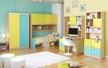Детская комната Смайли (Желтый/Голубой/Зеленый/корпус Клен) в Мотыгино - motygino.mebel54.com | фото