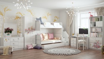 Детская комната Совушки (Белый/корпус Выбеленное дерево) в Мотыгино - motygino.mebel54.com | фото
