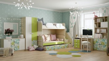 Детская комната Твит (Белый/Зеленый/корпус Клен) в Мотыгино - motygino.mebel54.com | фото