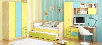 Диван-кровать Смайли (Желтый/Зеленый/корпус Клен) в Мотыгино - motygino.mebel54.com | фото