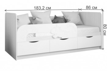 Единорог кровать 800*1800 б/матр. (мдф белая мат, лдсп анкор белый) в Мотыгино - motygino.mebel54.com | фото