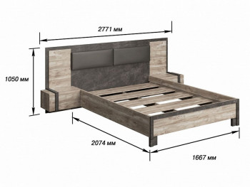 Клео Кровать 1600 с настилом (Дуб Юкон/Ателье темное) в Мотыгино - motygino.mebel54.com | фото