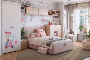 Комплект детской мебели Алина К2 Дуб мария/белый/нежно-розовый велюр в Мотыгино - motygino.mebel54.com | фото