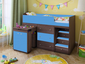 Кровать-чердак Малыш 1600 Бодего/Голубой в Мотыгино - motygino.mebel54.com | фото