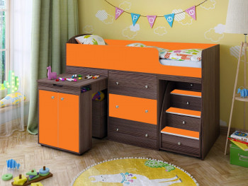 Кровать-чердак Малыш 1600 Бодего/Оранжевый в Мотыгино - motygino.mebel54.com | фото