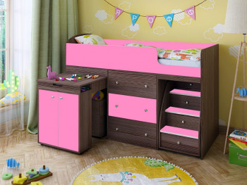 Кровать-чердак Малыш 1600 Бодего/Розовый в Мотыгино - motygino.mebel54.com | фото