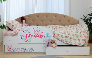 Кровать детская Эльза с бортиком Принцесса Белый/Бежевый в Мотыгино - motygino.mebel54.com | фото