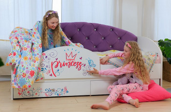 Кровать детская Эльза с бортиком Принцесса Белый/Фиолетовый в Мотыгино - motygino.mebel54.com | фото