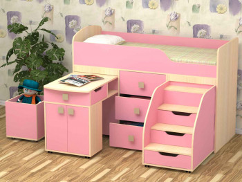 Кровать детская Фея 1.6 Дуб молочный/Розовый в Мотыгино - motygino.mebel54.com | фото