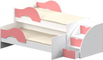 Кровать детская Матрешка выкатная с лестницей  Белый/Розовый в Мотыгино - motygino.mebel54.com | фото