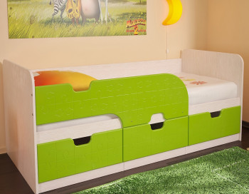 Кровать детская Минима 1,86м с ящиками (дуб атланта/лайм глянец) в Мотыгино - motygino.mebel54.com | фото