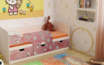 Кровать детская Минима Лего 1,86м с ящиками (дуб атланта/лиловый сад) в Мотыгино - motygino.mebel54.com | фото