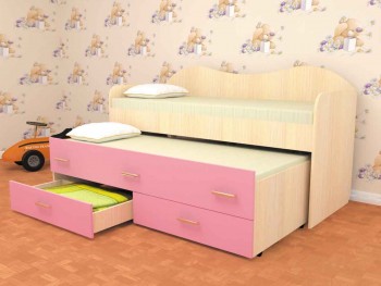 Кровать детская Нимфа двухместная 2.0 Дуб молочный/Розовый в Мотыгино - motygino.mebel54.com | фото