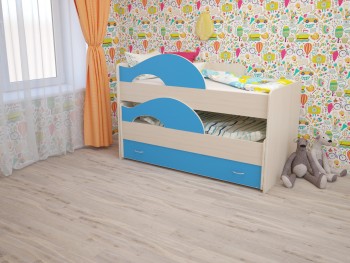Кровать детская Радуга 1600 Млечный дуб/Голубой в Мотыгино - motygino.mebel54.com | фото