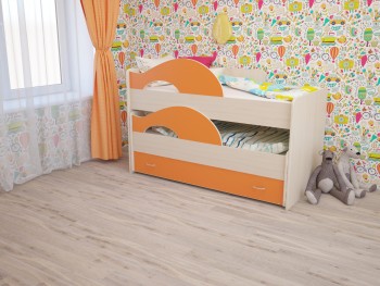 Кровать детская Радуга 1600 Млечный дуб/Оранжевый в Мотыгино - motygino.mebel54.com | фото