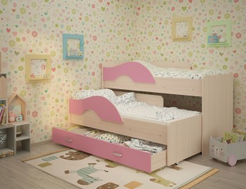 Кровать детская Радуга 1600 Млечный дуб/Розовый в Мотыгино - motygino.mebel54.com | фото