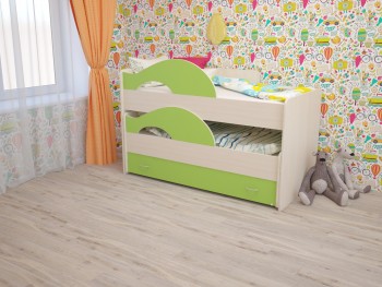 Кровать детская Радуга 1600 Млечный дуб/Салатовый в Мотыгино - motygino.mebel54.com | фото