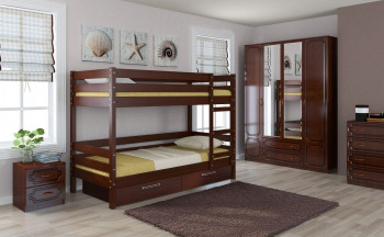 Кровать двухъярусная ДЖУНИОР из массива сосны  900*2000 Орех в Мотыгино - motygino.mebel54.com | фото