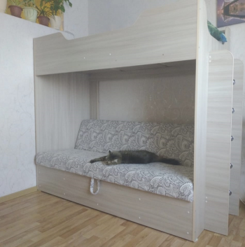 Кровать двухъярусная с диваном (Беленый дуб) в Мотыгино - motygino.mebel54.com | фото