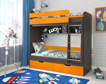 Кровать двухъярусная Юниор-5  Бодего/Оранжевый в Мотыгино - motygino.mebel54.com | фото