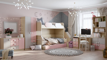Кровать Грэйси 1650х750 (Розовый/Серый/корпус Клен) в Мотыгино - motygino.mebel54.com | фото
