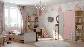 Кровать Грэйси 1650х750 (Розовый/Серый/корпус Клен) в Мотыгино - motygino.mebel54.com | фото