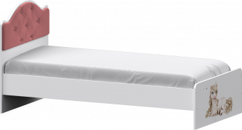 Кровать Каспер с мягкой спинкой и фотопечатью (800х1900)Белый/Светло-розовый в Мотыгино - motygino.mebel54.com | фото