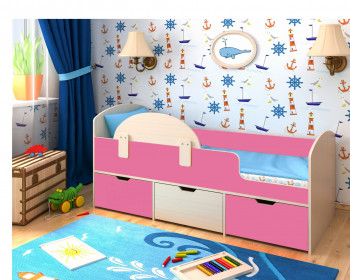 Кровать Малыш-мини Дуб молочный/Розовый в Мотыгино - motygino.mebel54.com | фото
