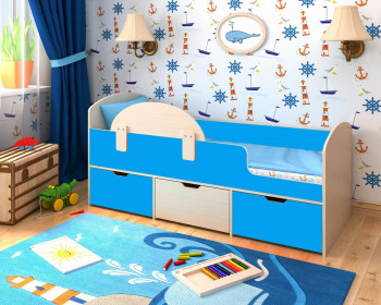 Кровать Малыш-мини с бортиком Дуб молочный/Голубой в Мотыгино - motygino.mebel54.com | фото