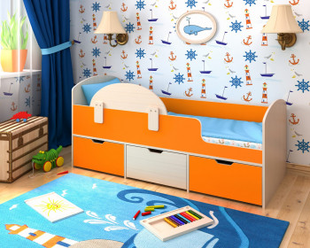 Кровать Малыш-мини с бортиком Дуб молочный/Оранжевый в Мотыгино - motygino.mebel54.com | фото
