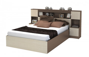 Кровать с прикроватным блоком КР 552 Спальня Basya (шимо темный/шимо светлый) в Мотыгино - motygino.mebel54.com | фото