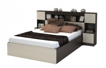 Кровать с прикроватным блоком КР 552 Спальня Basya (венге/белфорт) в Мотыгино - motygino.mebel54.com | фото