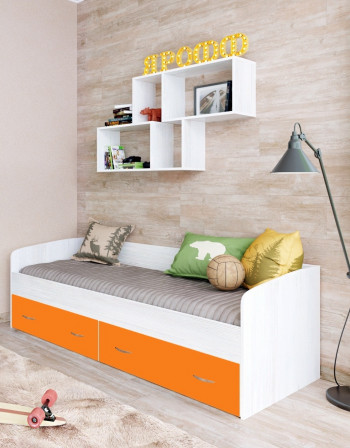 Кровать с выкатными ящиками Винтерберг/Оранжевый в Мотыгино - motygino.mebel54.com | фото