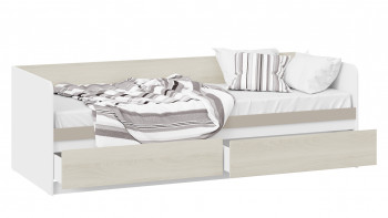 Кровать «Сканди» с 2 ящиками Дуб Гарден/Белый/Глиняный серый в Мотыгино - motygino.mebel54.com | фото