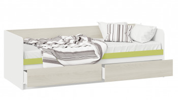 Кровать «Сканди» с 2 ящиками Дуб Гарден/Белый/Зеленый в Мотыгино - motygino.mebel54.com | фото