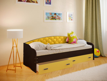 Кровать Софа-7 с мягкой спинкой (800х1900) Венге/Желтый в Мотыгино - motygino.mebel54.com | фото
