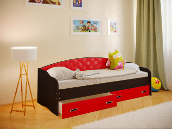 Кровать Софа-7 с мягкой спинкой (800х1900) Венге/Красный в Мотыгино - motygino.mebel54.com | фото