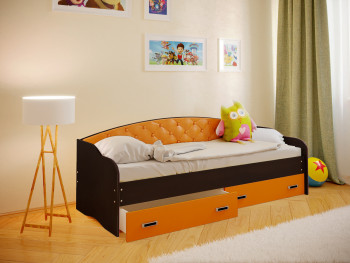 Кровать Софа-7 с мягкой спинкой (800х1900) Венге/Оранжевый в Мотыгино - motygino.mebel54.com | фото