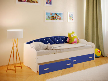 Кровать Софа-7 с мягкой спинкой со стразами (800х1900) Белый/Синий в Мотыгино - motygino.mebel54.com | фото