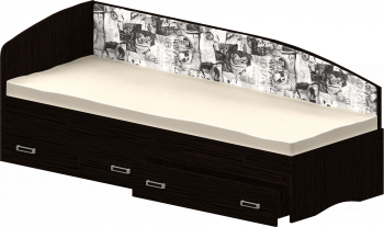 Кровать Софа-9 с мягкой спинкой с рисунком Милана (900х1900) Венге в Мотыгино - motygino.mebel54.com | фото