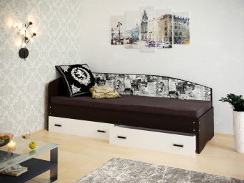 Кровать Софа-9 с мягкой спинкой с рисунком Милана (900х1900) Венге/Белый в Мотыгино - motygino.mebel54.com | фото