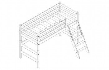 Кровать Соня вариант 6 полувысокая с наклонной лестницей Белый полупрозрачный в Мотыгино - motygino.mebel54.com | фото